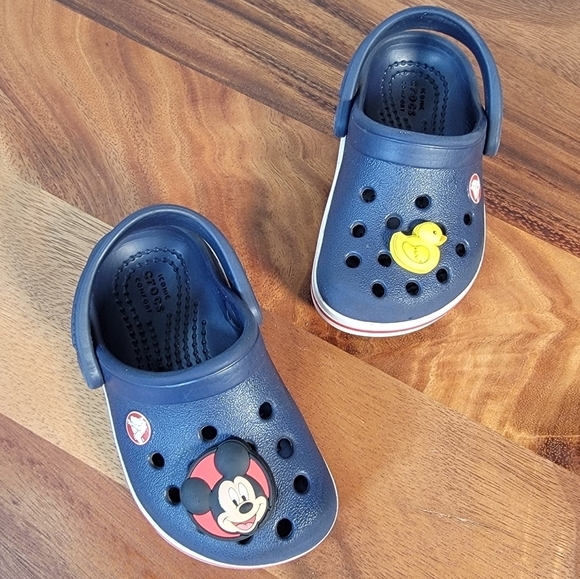 CROCS Kids Blue Clogs with Mickey Mouse and Rubber Duck Jibbitz Size C 5 - Picture 16 of 17